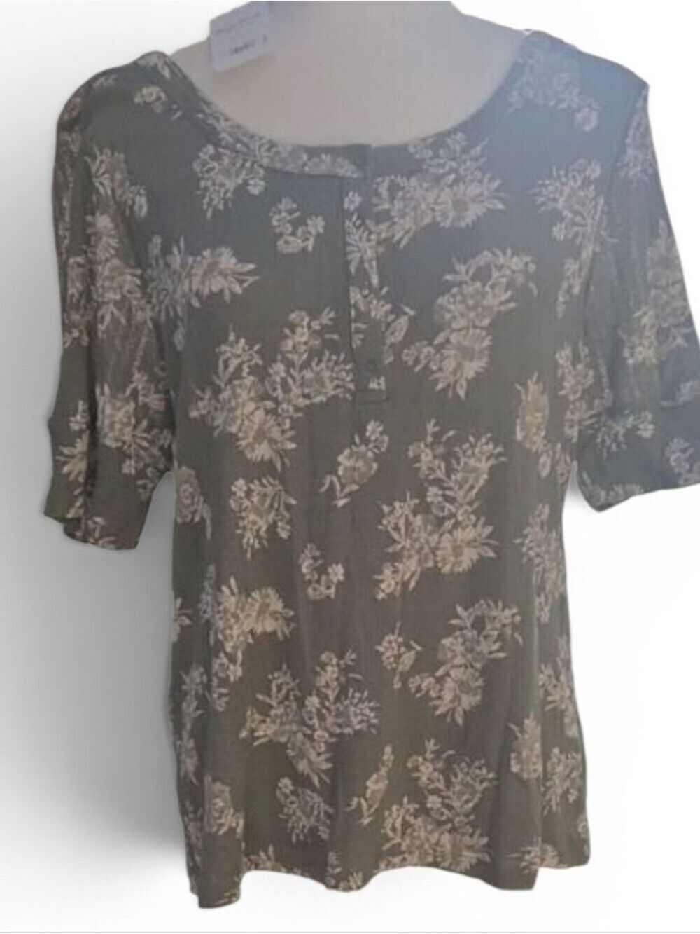 Lucky Brand Olive Floral Blouse Large